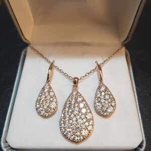 Necklace Earrings Teardrop Jewelry Set Rose Gold Alloy Cubic Zirconia
